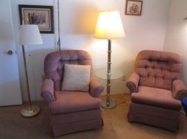 2-Matching  Swivel/Rocker Chairs, Button-Tufted Details in Rose Color
