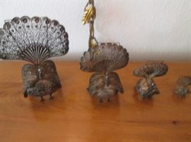 Set of 4 Peruvian Silver Filigree Peacocks, hard to find all 4 pieces!