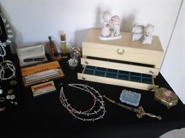 Heishi Necklace, "Precious Moments", & Vintage Lady Buxton Jewelry box