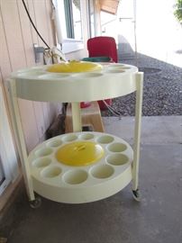 Too Cute!  Retro Serving Cart, 2-Tier on wheels, 22" Diameter.  Serve Guests Indoors or Out, 2 Ice Buckets and Space for Bottles and Glasses Party Time is just around the corner!