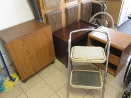 Rolling 2-Door Cart & Vintage Step Stool