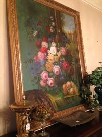 Large & lovely framed art of flowers and fruit