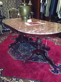 Marble top 2-pedestal table