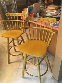 Pair of "Hitchcock" stenciled swivel bar stools