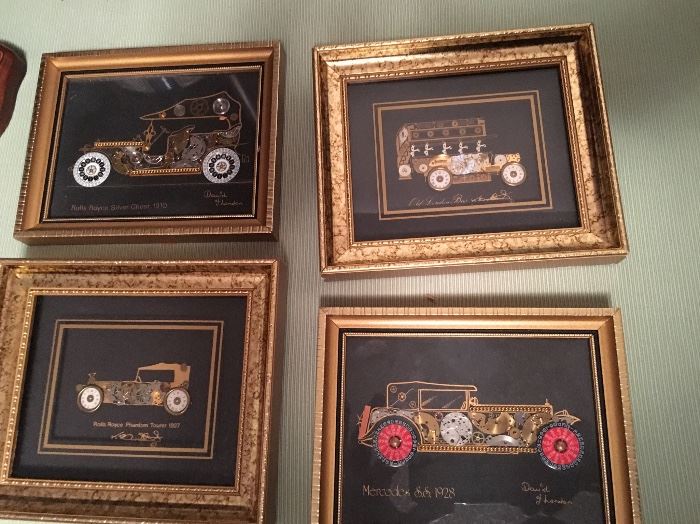 Vintage cars made with clock and watch parts in England  (5 x 7)