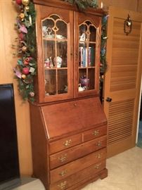 Drop down Secretary lower drawers with glass front  hutch (lighted)