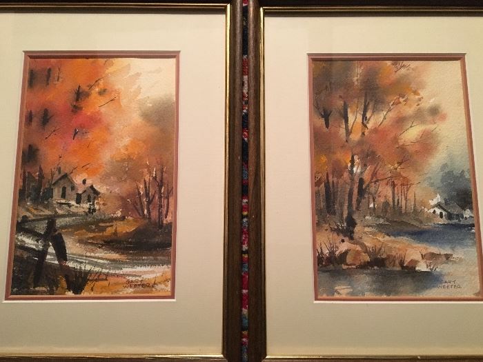 Pair of early original framed Gary Weeter watercolors, signed lower right and titled on verso. 