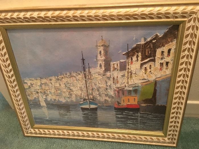 Original painting on canvas, mid-century impasto style probably from Greece
