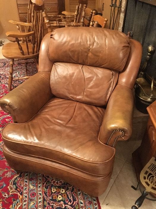 Leather with brass tack lounge chair