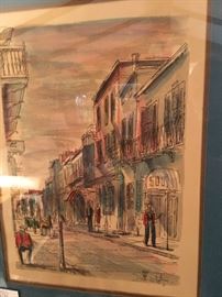 Franz  Weiss signed New Orleans Print (1 of 2 hand colored, signed prints framed under glass) 