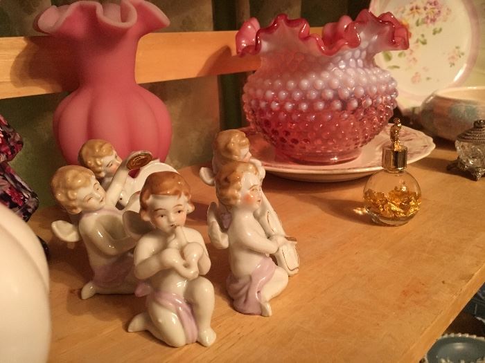 Porcelain band of angels, cranberry glass, more..