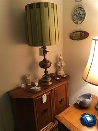Hollywood Regency metal lamp with original shade all in excellent condition Solid rock maple living room furniture, signed art pottery