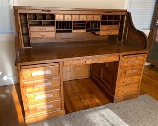 Antique tiger oak S-roll top desk c.1900