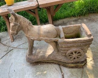 Concrete donkey garden planter