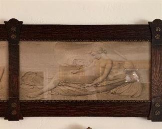 Craftsman c1900 frame with prints of Greek angel carvings  50”w x 20”h