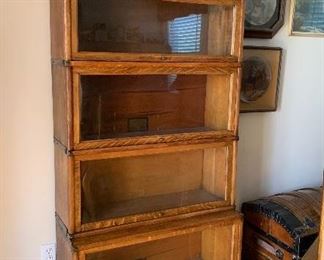 Globe Wernicke lawyer / barrister stacking bookcase tiger oak, unusually tall and narrow