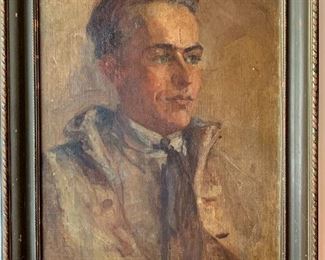 Portrait painting on board by artist Angela Hurd