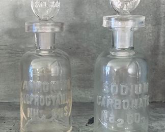 Antique apothecary chemist bottles ground letters, original stoppers