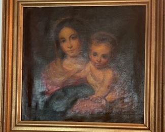 Oil painting on canvas of Madonna and Child