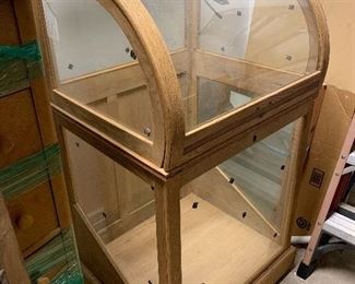 Unfinished c1900 oak cane stand with curved top