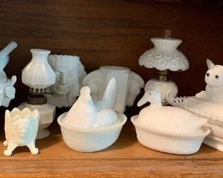 Milk glass figural  covered dishes