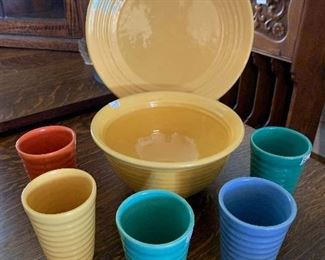 Bauer large charger tray, ringware mixing bowl and ring tumblers