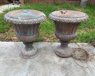 Pair of concrete planter urns