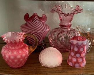 Victorian cranberry and pink hand blown glass