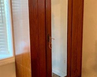 Antique Arts & Crafts Craftsman period single mirrored door armoire