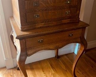 c1900 rare tiger oak silverware chest on legs