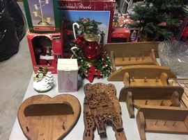 Wooden Wall Shelves, Book Holder & Christmas Decor