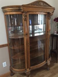 Antique Oak Bow Front China Cabinet
