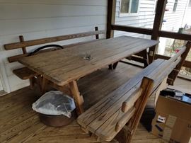 large heavy picnic table w/ 2 benches. Always stored inside/under roof
