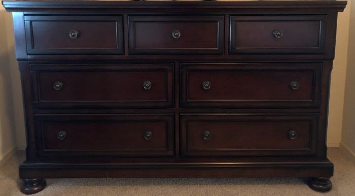 Ashley Bedroom Suite: King Sleigh Bed (bed frame has under-bed cedar lined drawers) , Nightstand, Dresser (dresser has cedar lined drawers)