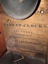Eli Terry Patent Clock Plymouth CT All Original