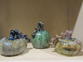 MAGNIFICENT BLOWN GLASS PUMPKINS SIGNED BY NORFOLK MASS GLASS ARTIST LUKE ADAMS