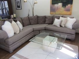 ARTEDI ITALIAN TRAVERTINE COFFEE TABLE  WITH BEVELED GLASS TOP