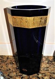 Large Cobalt and Gold Moser Vase