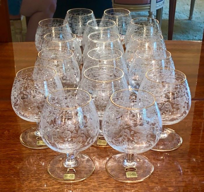 Moser Etched Brandy Glasses