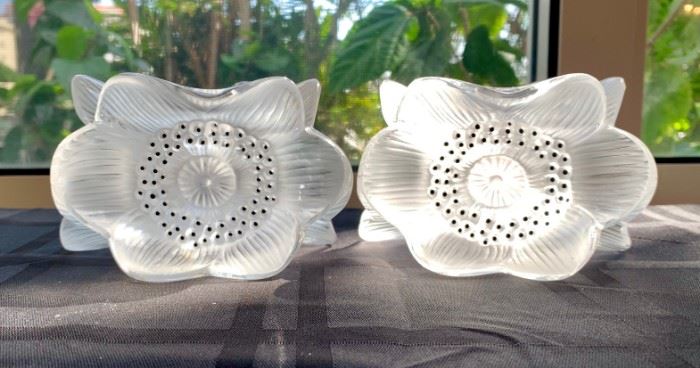 Pair Lalique Anemone Candle Holders