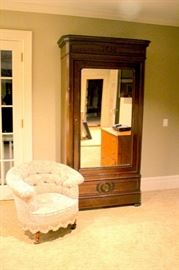 Mirror Fronted Armoire and Side Chair