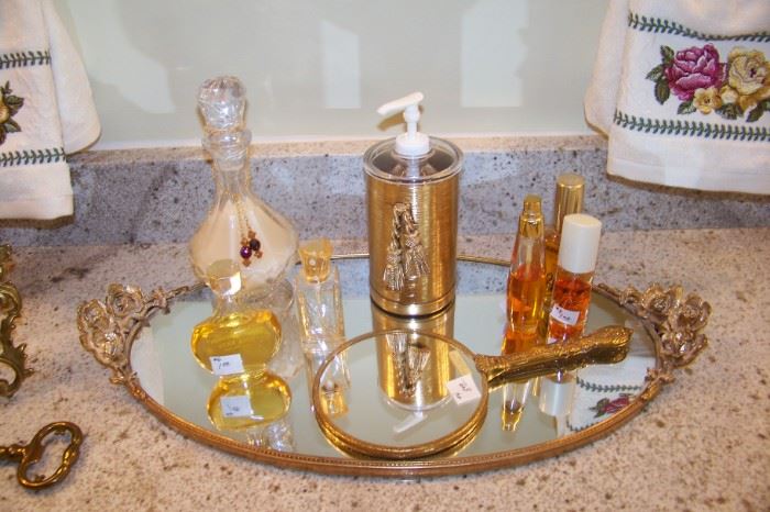 Vanity tray, perfume bottles