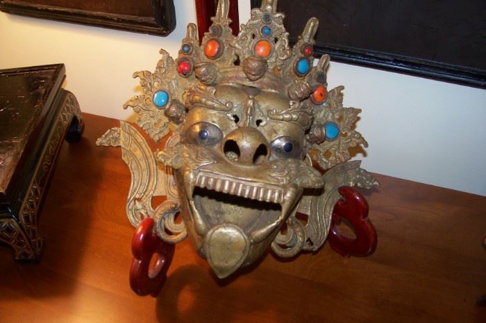 Brass mask with cabachon stones