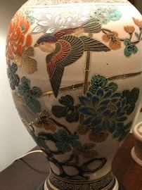 large and beautiful Chinese porcelain lamp , bright and heavily textured