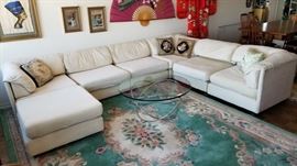 Charlton Century 21 blended cotton felt, white sectional couch and ottoman. Breaks into 7 different pieces for easy moving and could be re-arraigned in a number of different ways to suit your needs. Please inspect for condition. Decorative pillows NOT included. Long end is approximately 135" W X 33" D X 29" back rest height X 16" seat height. Short end is 99" W X 33" D X 29" back rest height by 16" seat height. Ottoman is on wheels and can be moved around. Dimension of ottoman is approximately 32" L X 30" W X 16" H. Please bring proper help and equipment for removal.
***REMOVAL DAY FOR THIS ITEM IS THURSDAY, MARCH 14th FROM 10:00 A.M to 2:00 P.M ONLY. PLEASE BE SURE TO READ INFORMATION LOT "0" FOR SPECIAL REMOVAL INSTRUCTIONS ON THIS ITEM***