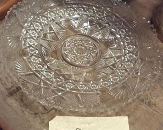 early American pressed glass serving tray. large