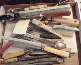 box lot of old kitchen knives
