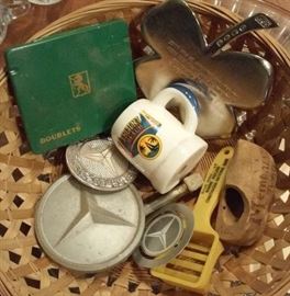 old advertising and souvenir box lot.  Mercedes Benz and more. 