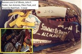 basket with old souvenir pennants