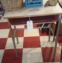 old pink mid century school desk